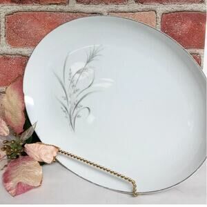 Vintage Oval Serving Platter Tray Wheat Spray Pattern Silver Rim 12" Castlecourt